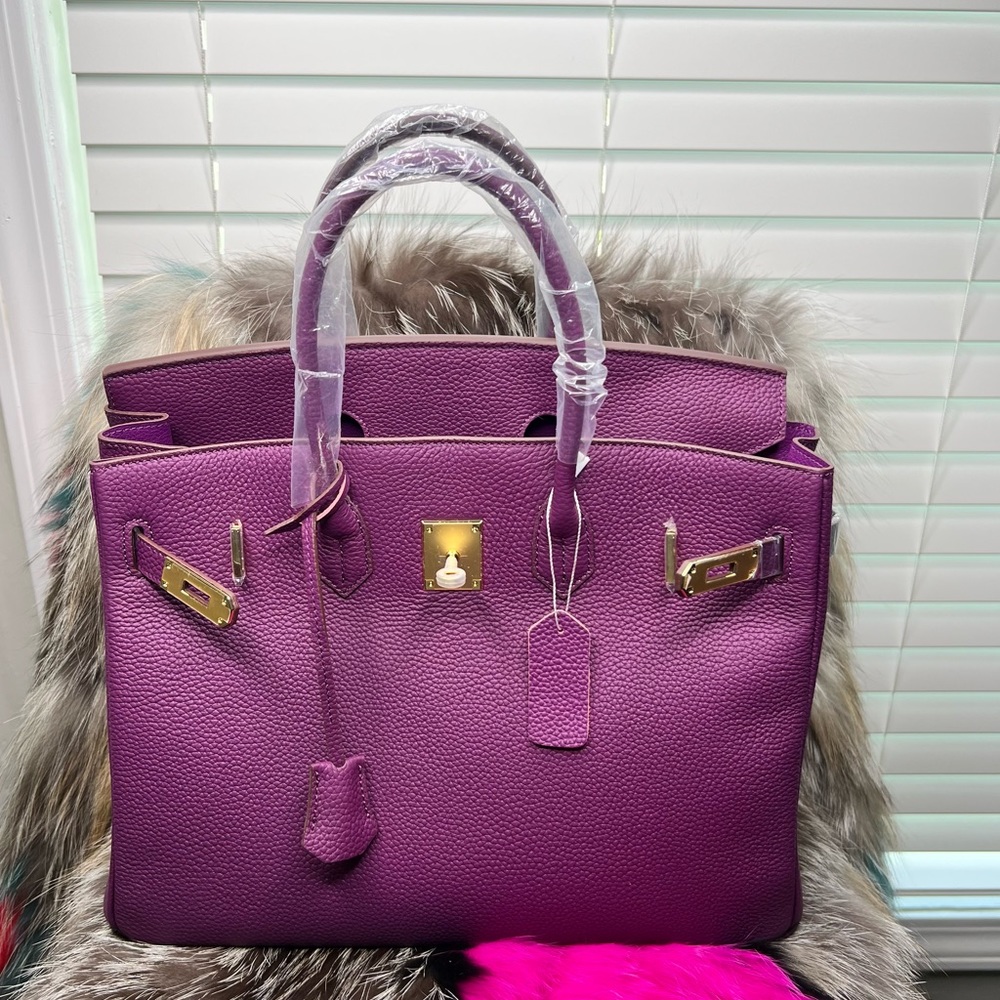 $SOLD$ Purple Genuine Leather Sloan Handbag 35cm with gold hardware. - Picture 1 of 9